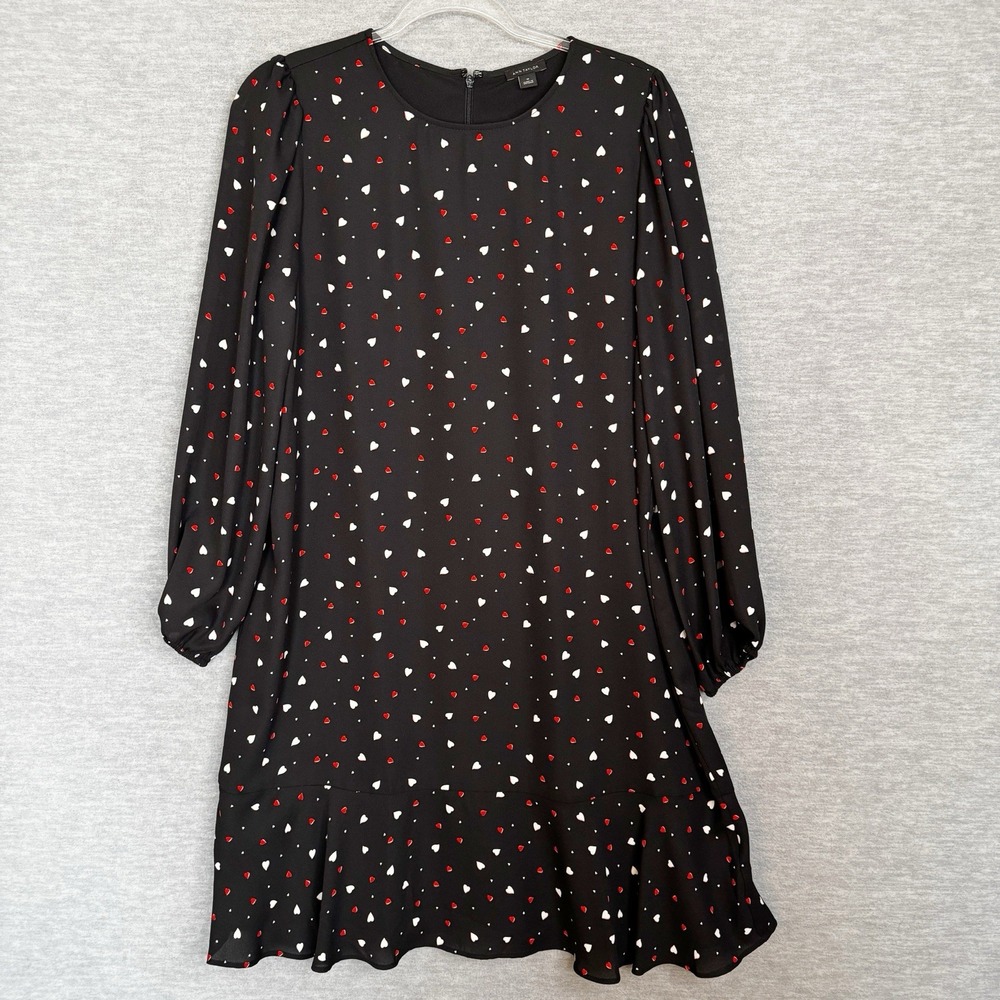 Ann Taylor Heart Print Dress‎ Size 10 Long Sleeve Black Red Valentines Teacher